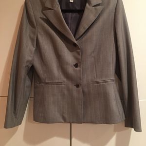 Le Suit Three-Button Striped Suit w/Skirt